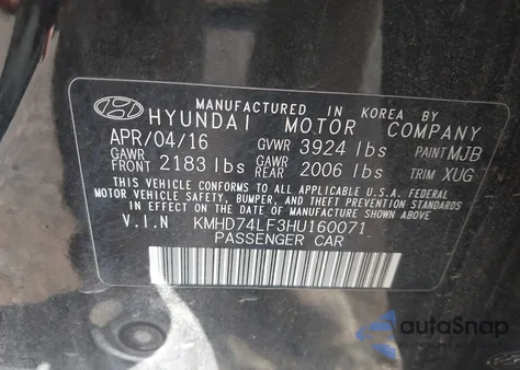 2017 Hyundai Elantra Se из США, поврежденный, VIN KMHD74LF3HU160071